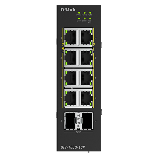 D-Link DIS-100G-10P 10-Port Gigabit Industrial PoE+ Unmanaged Switch 