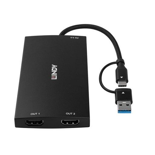 Lindy 43430 USB Type A and C to Dual HDMI 4K60 Converter