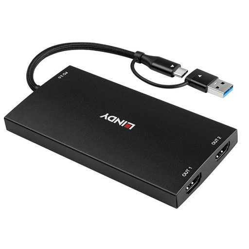 Lindy 43430 USB Type A and C to Dual HDMI 4K60 Converter