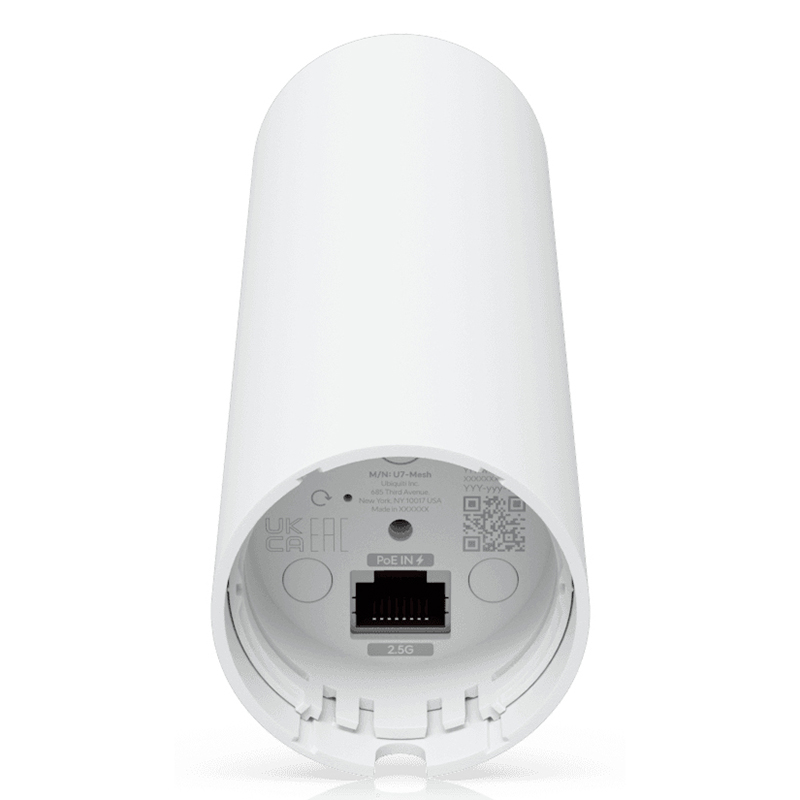 Ubiquiti U7-Mesh Compact indoor/outdoor WiFi 7 AP integrated long-range antenna system.