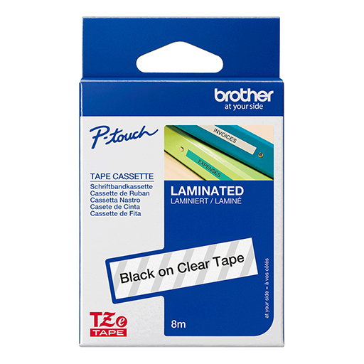 Brother Labelling Tape Cassette - Black on Clear Strong Adhesive