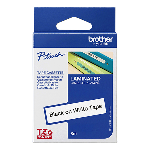 Brother Labelling Tape Cassette - Black on White Strong Adhesive