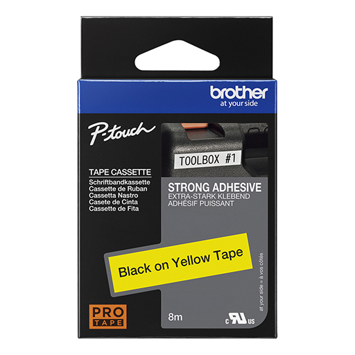 Brother Labelling Tape Cassette - Black on Yellow Strong Adhesive