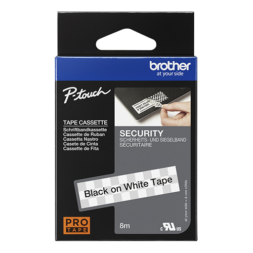 Brother Labelling Security Tape Cassette - Black on White 