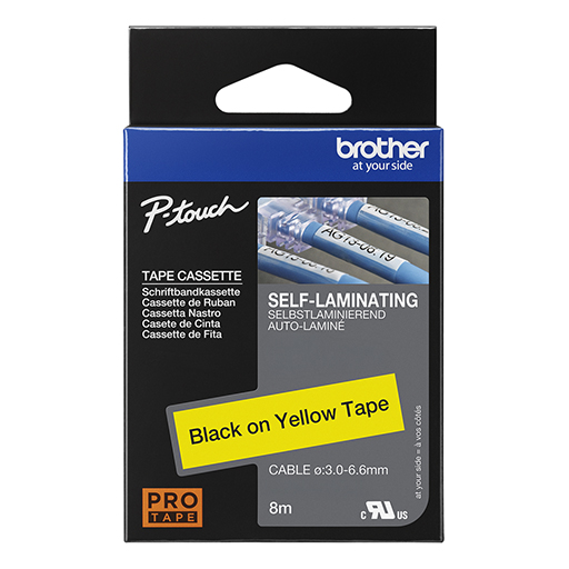 Brother Self-Laminating Labelling Tape Cassette - Black on Yellow