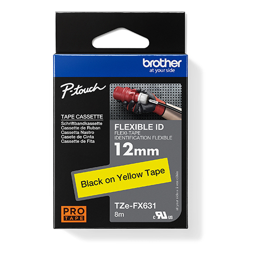 Brother Labelling Tape Cassette - Black on Yellow Flexible-ID