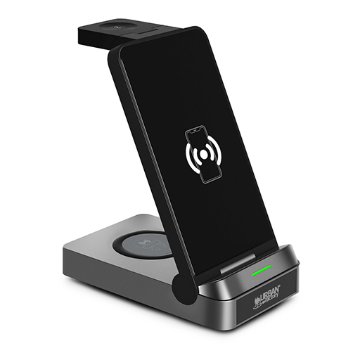 Urban Factory SWC40UF POWEE PRO: QI Charging Base 3-in-1 with Charging Sand 22.5W, Black.