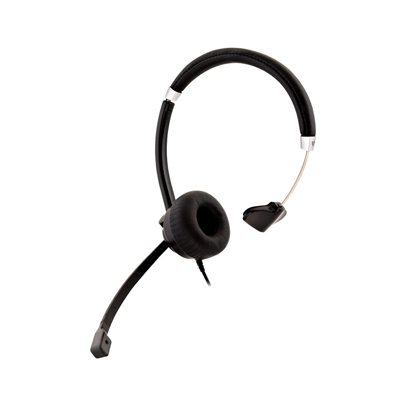 V7 HA401 Deluxe HA401 Wired Over-the-head, On-ear Mono Headset - Black, Silver 