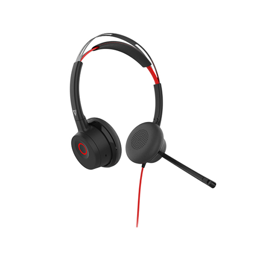 V7 HU621 Premium USB Headset with ANC, Stereo, USB Type C, USB Type A,Wired, Black and Red