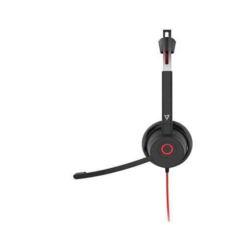 V7 HU621 Premium USB Headset with ANC, Stereo, USB Type C, USB Type A,Wired, Black and Red