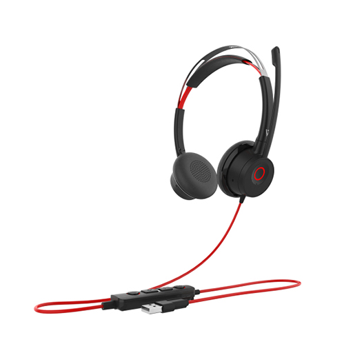 V7 HU621 Premium USB Headset with ANC, Stereo, USB Type C, USB Type A,Wired, Black and Red