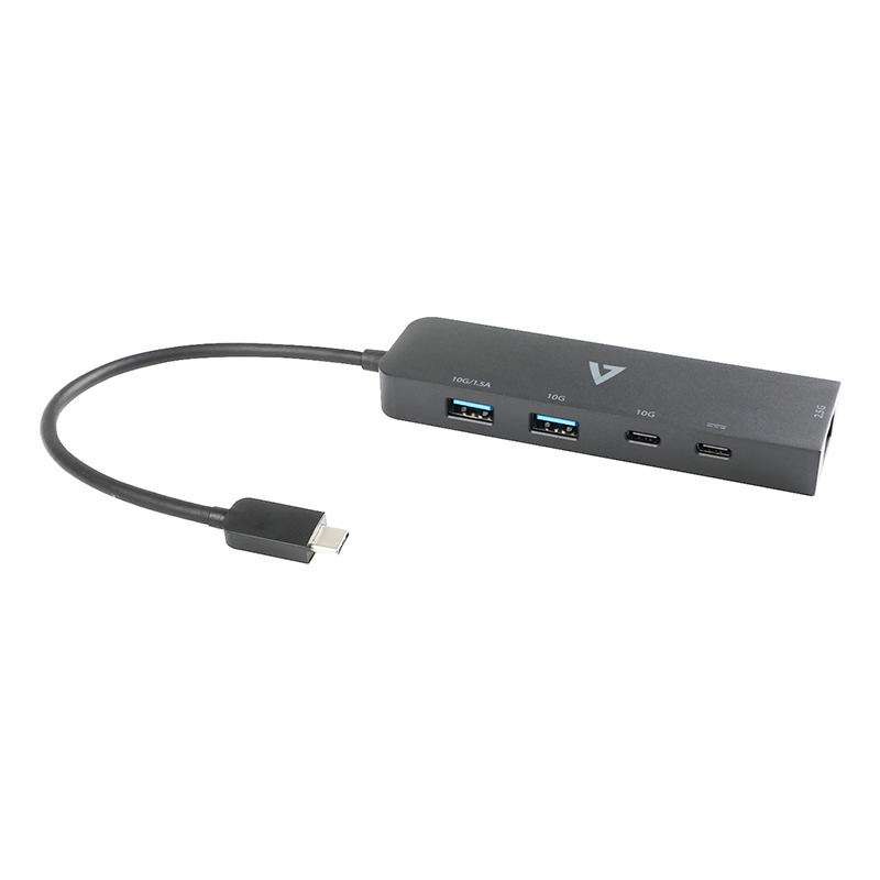 V7 V7UCRJ25GHUB-BLK USB/Ethernet Combo Hub - 10 GB/s - Black 