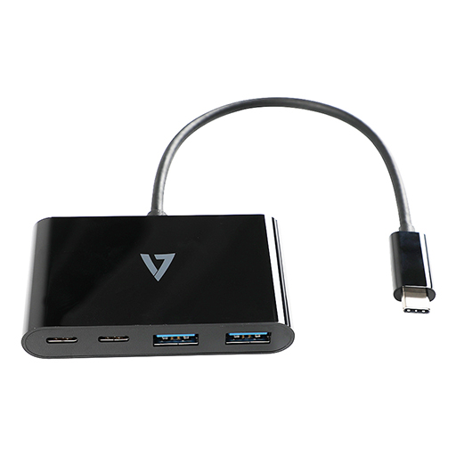 V7 V7UC2A2CHUB-BLK USB Hub - USB Type C - 5 GB/s - Smartphone, Notebook - Black 