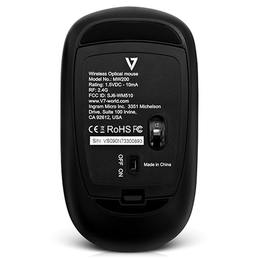 V7 MW200-1E Mouse - Radio Frequency - USB - Optical - 4 Button(s) - Black - Wireless 