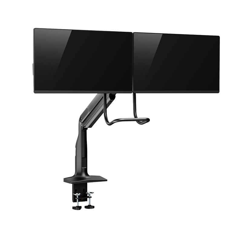 V7 DM1HDD Dual Monitor Heavy Duty Gas Spring Bar Mount - Matte Black - Height Adjustable 
