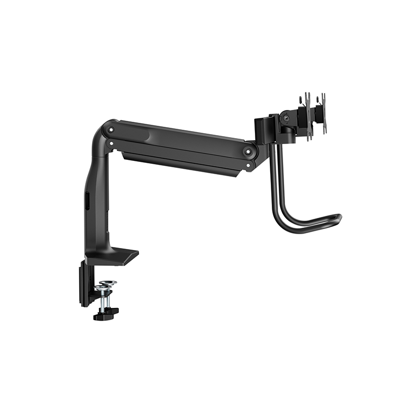 V7 DM1HDD Dual Monitor Heavy Duty Gas Spring Bar Mount - Matte Black - Height Adjustable 