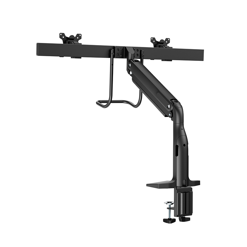 V7 DM1HDD Dual Monitor Heavy Duty Gas Spring Bar Mount - Matte Black - Height Adjustable 