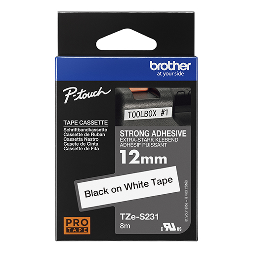 Brother TZES231 12MM STRONG ADHESIVE Black on White