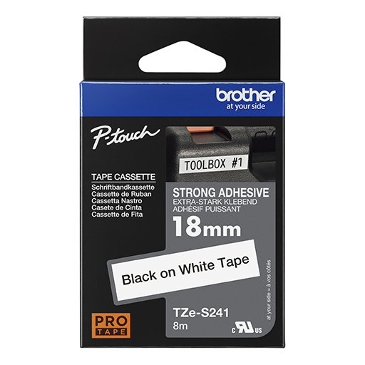 Brother TZES241 Labelling Tape Cassette - Black on White, 18mm