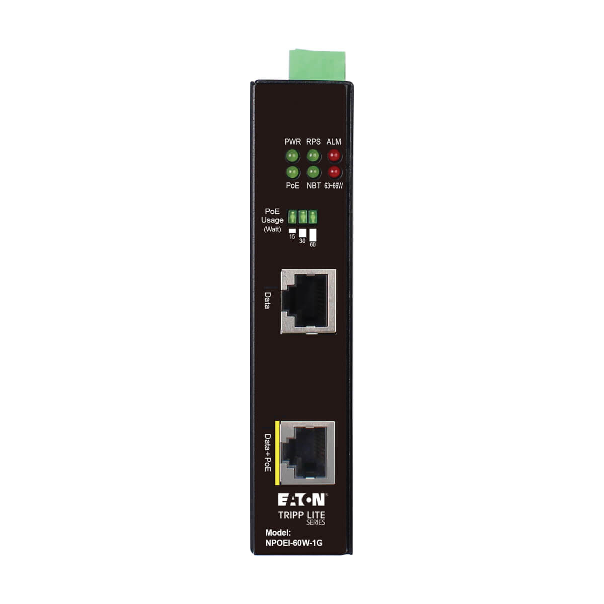 Eaton NPOEI-60W-1G Industrial Gigabit Ethernet PoE injector, 60W PoE++, Dual 24-57VDC, 1 Port