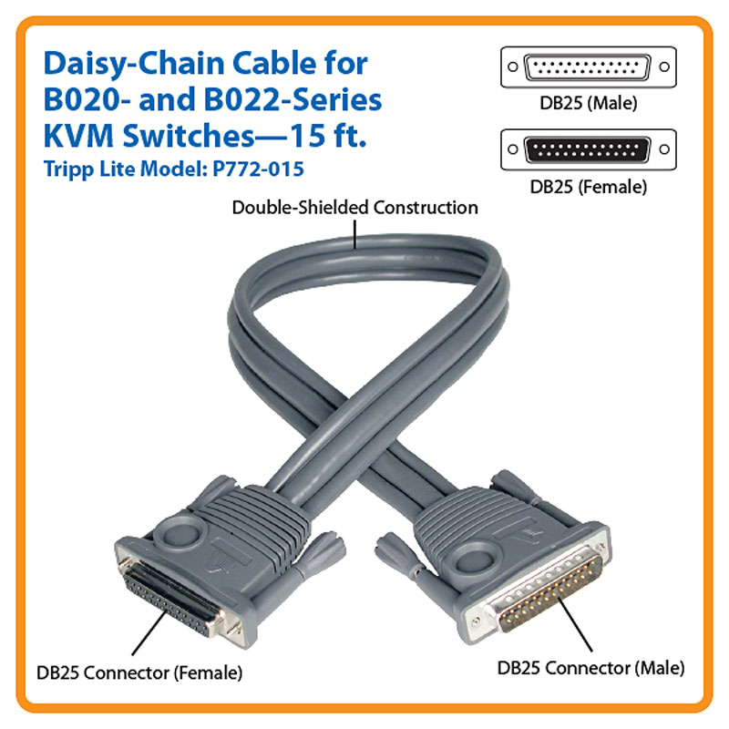Eaton P772-015 Daisy Chain Cable for KVM Switch B020-Series and KVM B022-Series, 15 ft.