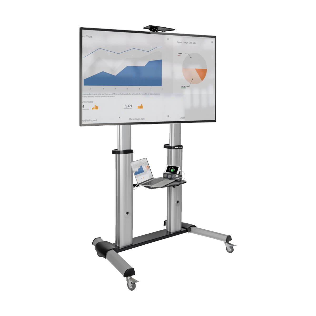 Eaton DMCS60100XX Heavy-Duty Rolling TV Stand, Height Adjustable, 60 - 100 Inch Screens