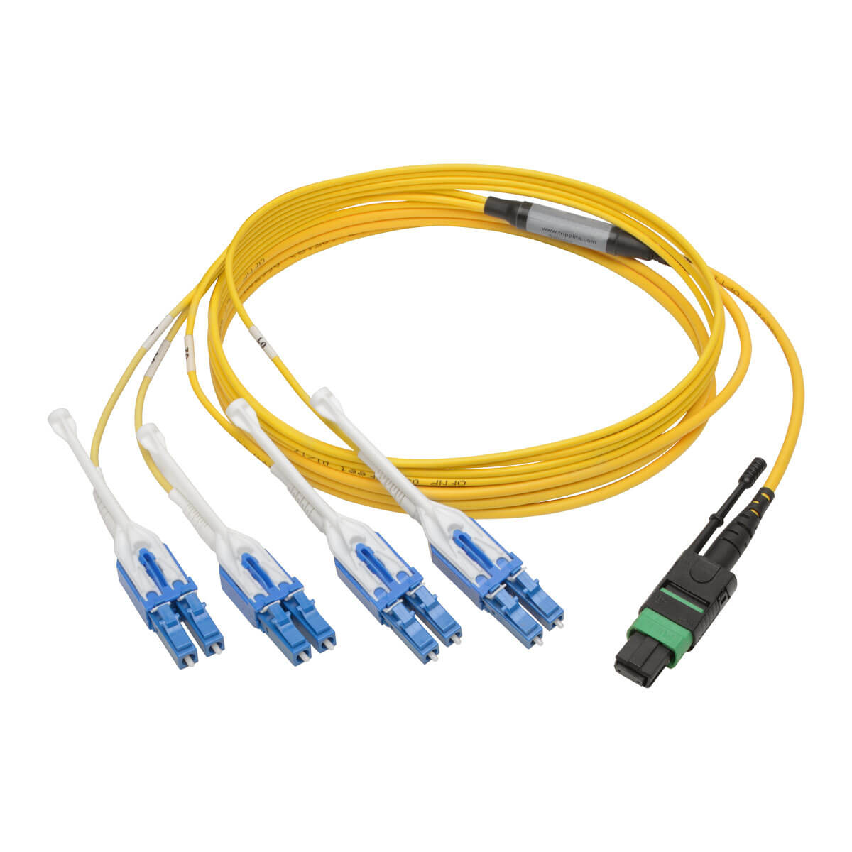 Eaton N390-02M-8LC-AP MTP/MPO (APC) to 4xLC (UPC) Singlemode Breakout Patch Cable, YL, 2 m