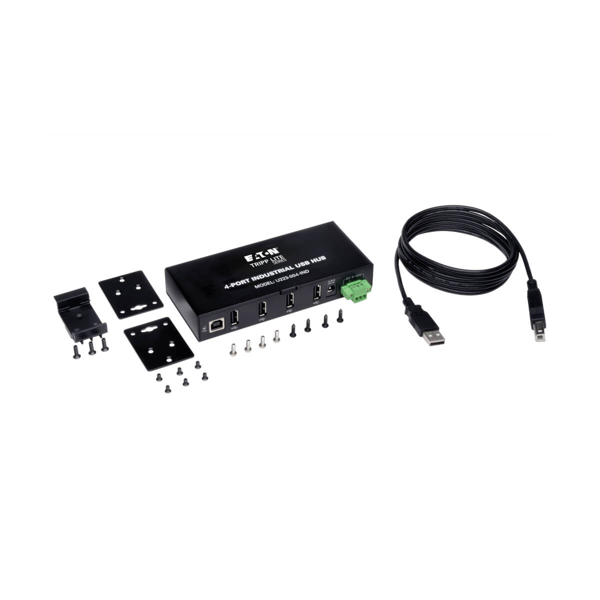 Eaton U223-004-IND 4-Port Industrial-Grade USB 2.0 Hub - 15 kV ESD Immunity, Metal Housing