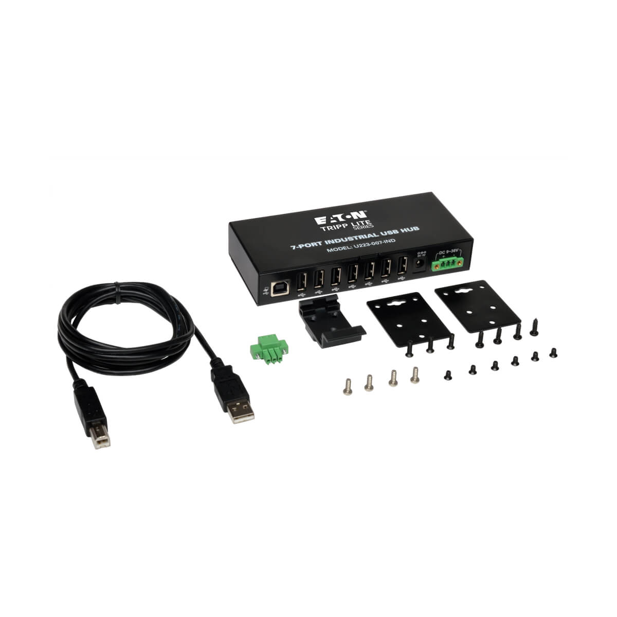 Eaton U223-007-IND 7-Port Industrial-Grade USB 2.0 Hub - 15 kV ESD Immunity, Metal Housing