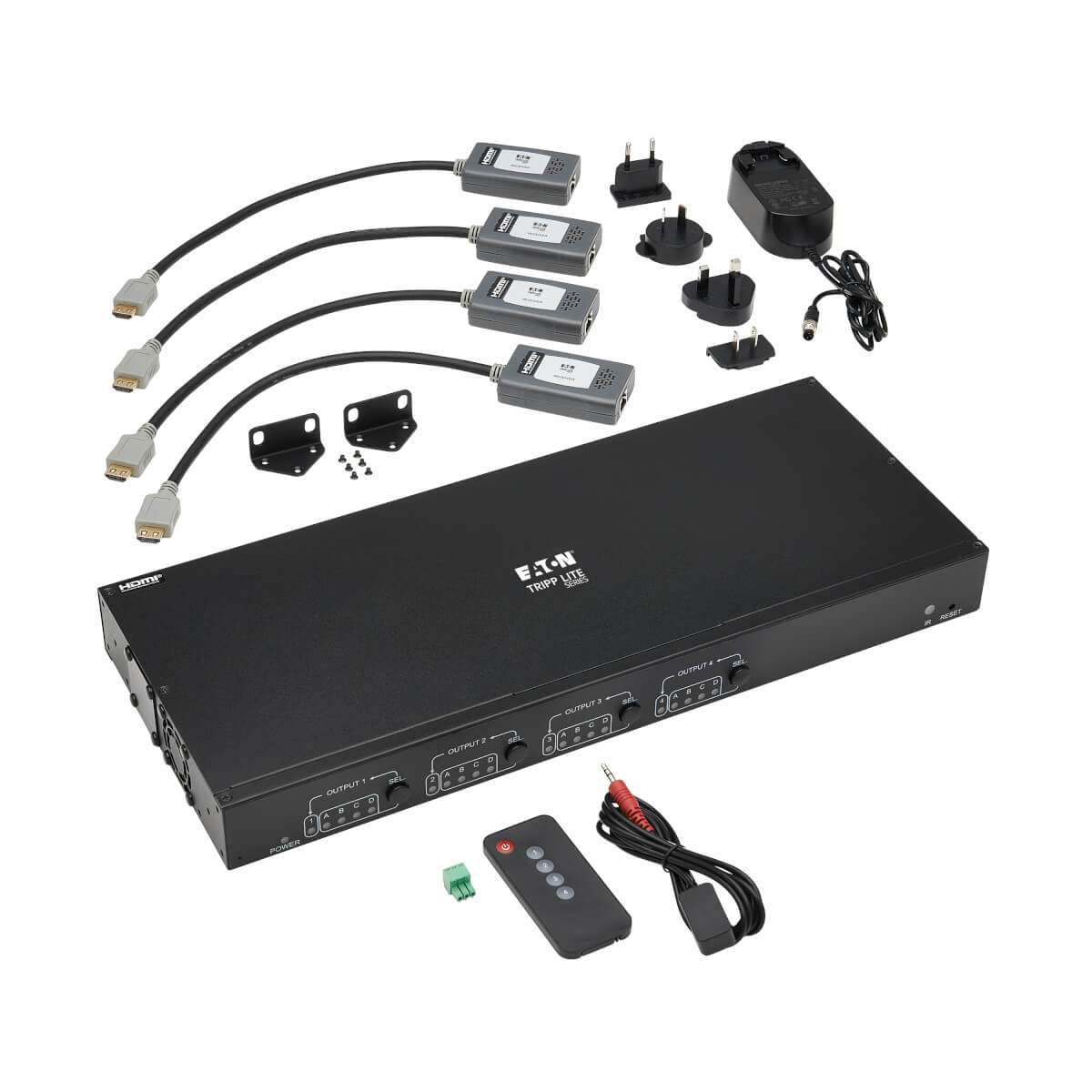 Eaton B127A-4X4-BH4PH 4x4 HDMI over Cat6 Matrix Switch Kit, Switch/4x Pigtail Receivers