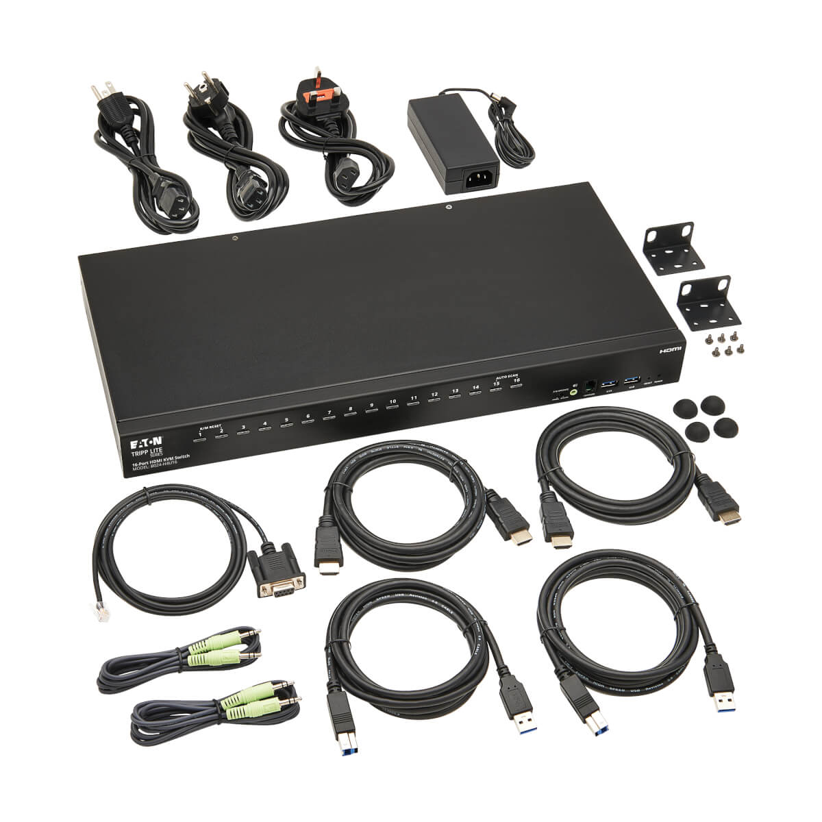 Eaton B024-H4U16 16-Port 4K HDMI/USB KVM Switch - 4K 60 Hz Video/Audio, 1U Rack-Mount