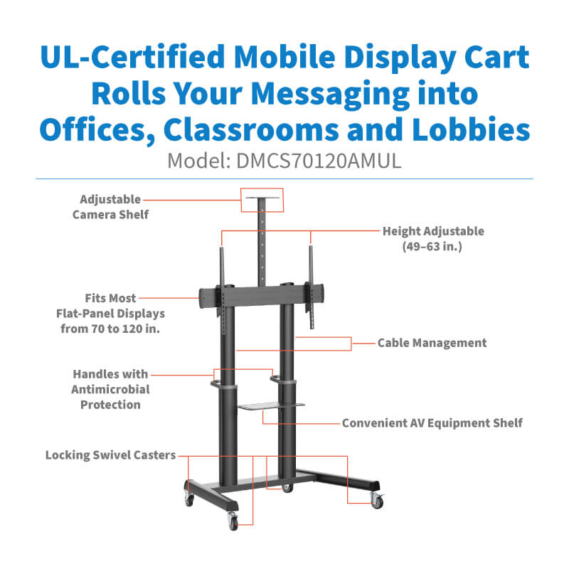 Eaton DMCS70120AMUL Safe-IT Heavy-Duty Rolling Cart for 70 to 120 Inch Displays, UL Certified