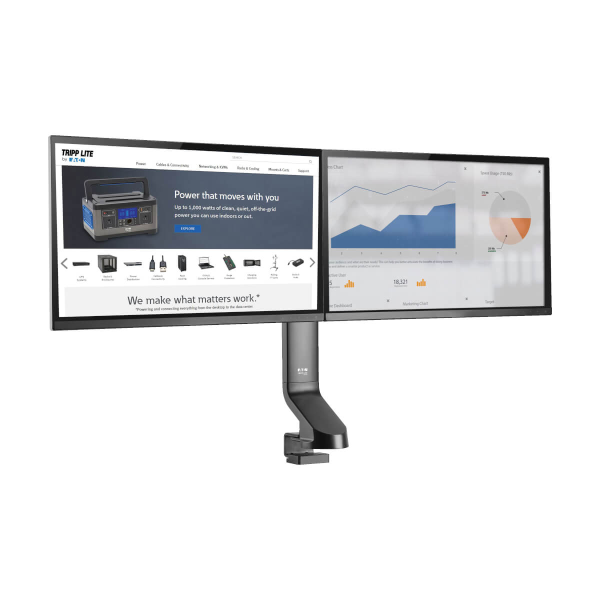Eaton DDR1727DC Dual-Display Monitor Arm with Desk Clamp and Grommet -17 to 27 Inch Monitors