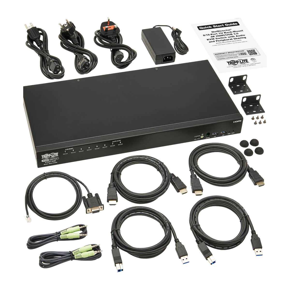 Eaton B024-H4U08 8-Port 4K HDMI/USB KVM Switch - 4K 60 Hz Video/Audio, 1U Rack-Mount