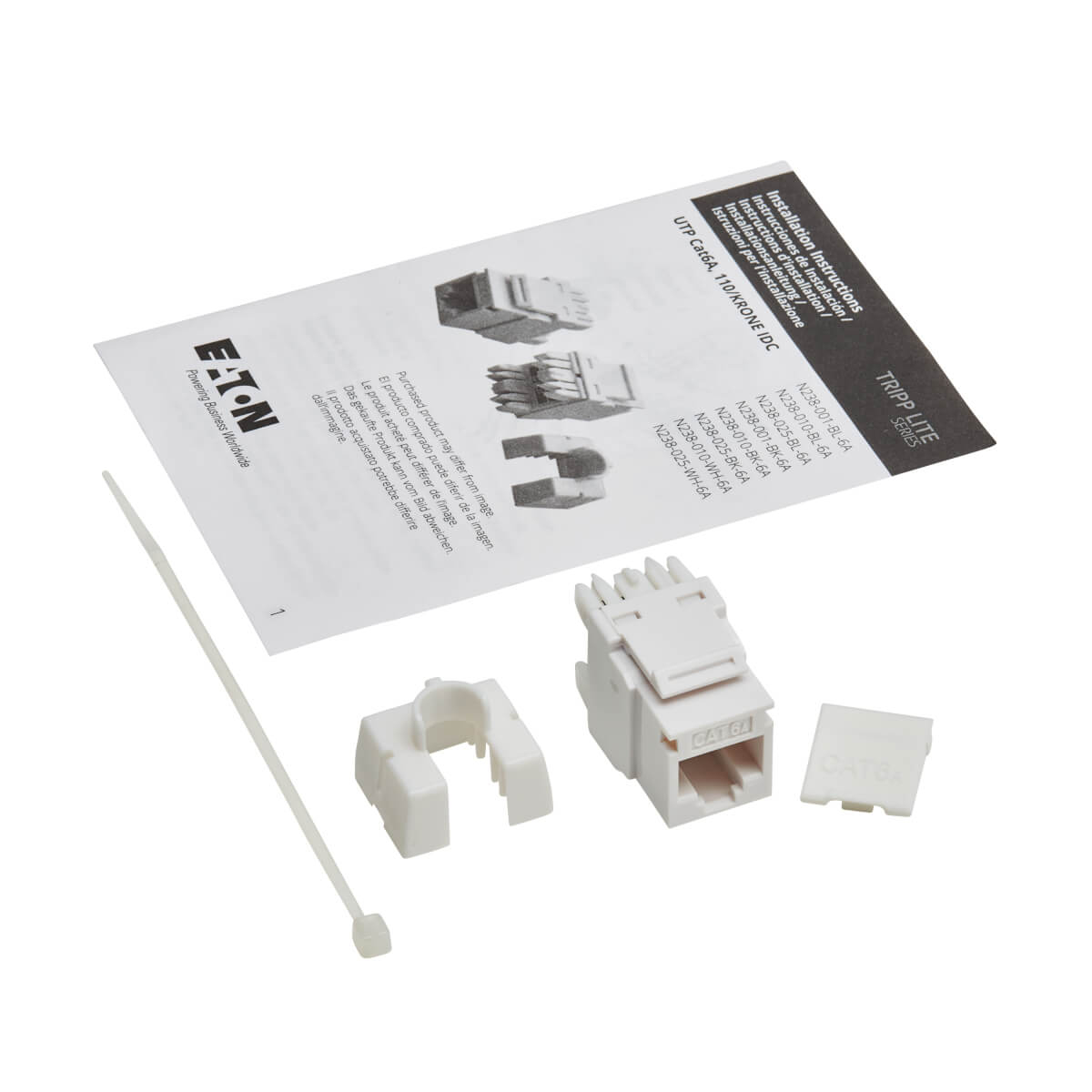 Eaton N238-001-WH-6A Cat6a 110-Style Punchdown RJ45 Keystone Jack, White