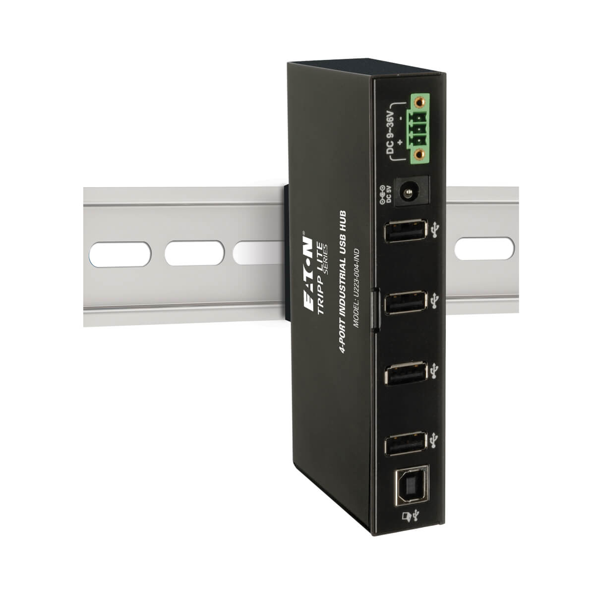 Eaton U223-004-IND 4-Port Industrial-Grade USB 2.0 Hub - 15 kV ESD Immunity, Metal Housing