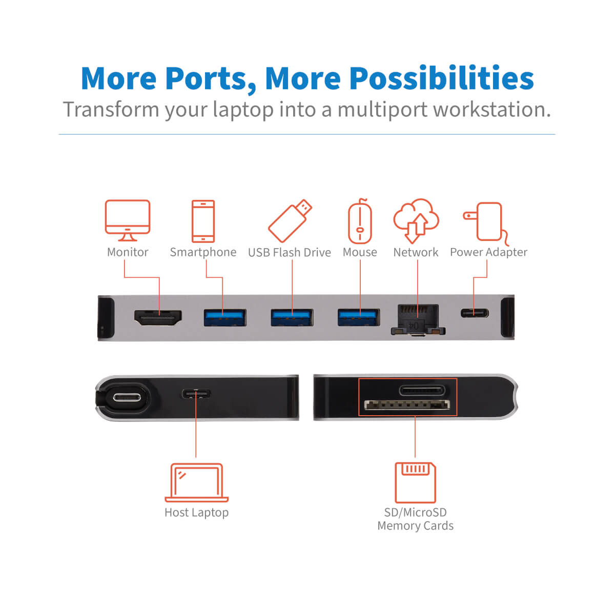 Eaton U442-DOCK5D-GY USB-C Dock - 4K HDMI, USB 3.2 Gen 1, USB-A Hub, GbE, Memory Card