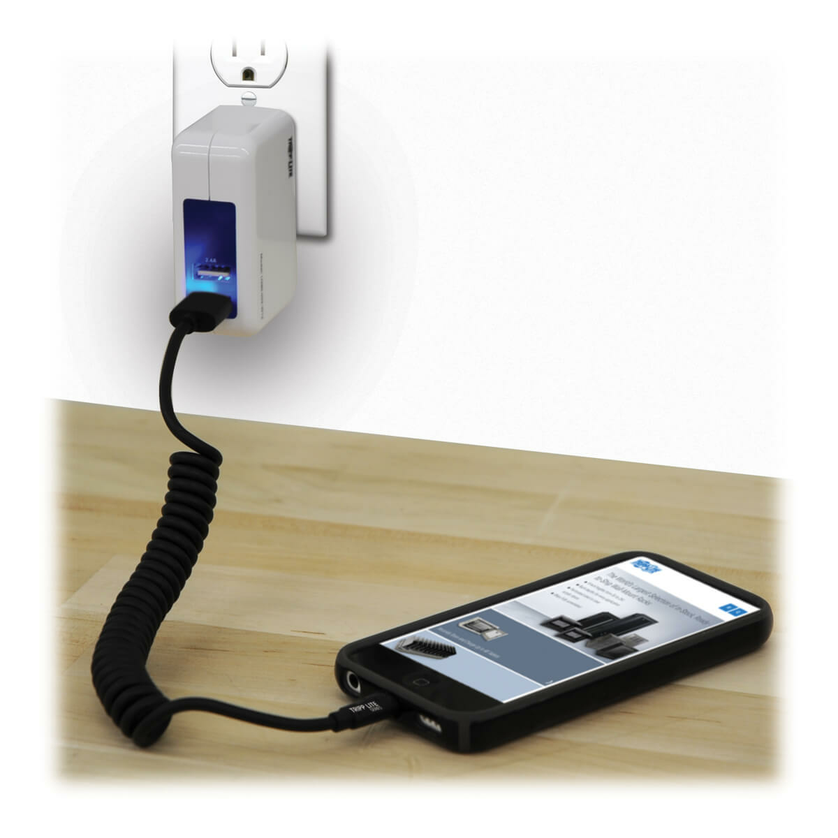 Eaton M100-004COIL-BK USB-A to Lightning Sync/Charge Coiled Cable - BK, USB 2.0, 4 ft.