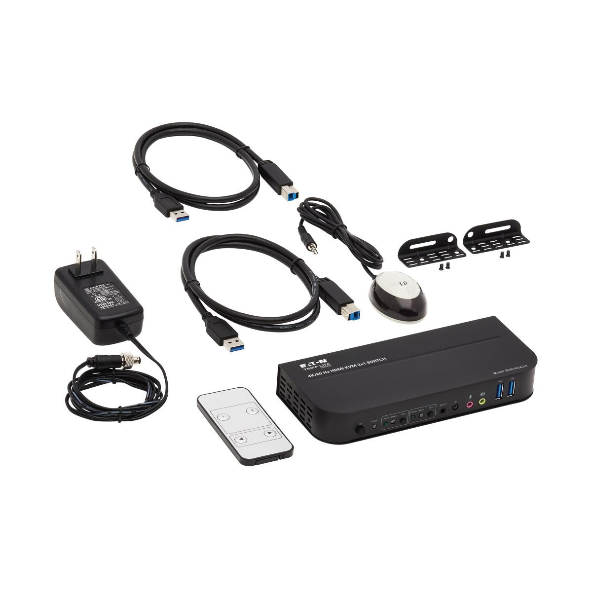 Eaton B005-HUA2-K 2-Port HDMI/USB KVM Switch - 4K 60 Hz, HDR, HDCP 2.2, IR, USB 3.0 Cables