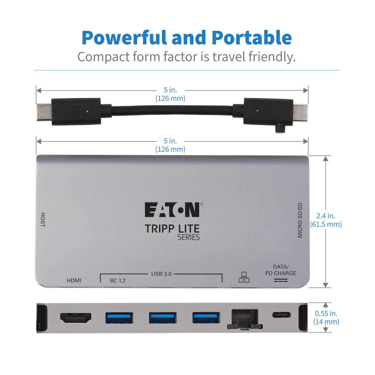 Eaton U442-DOCK5D-GY USB-C Dock - 4K HDMI, USB 3.2 Gen 1, USB-A Hub, GbE, Memory Card