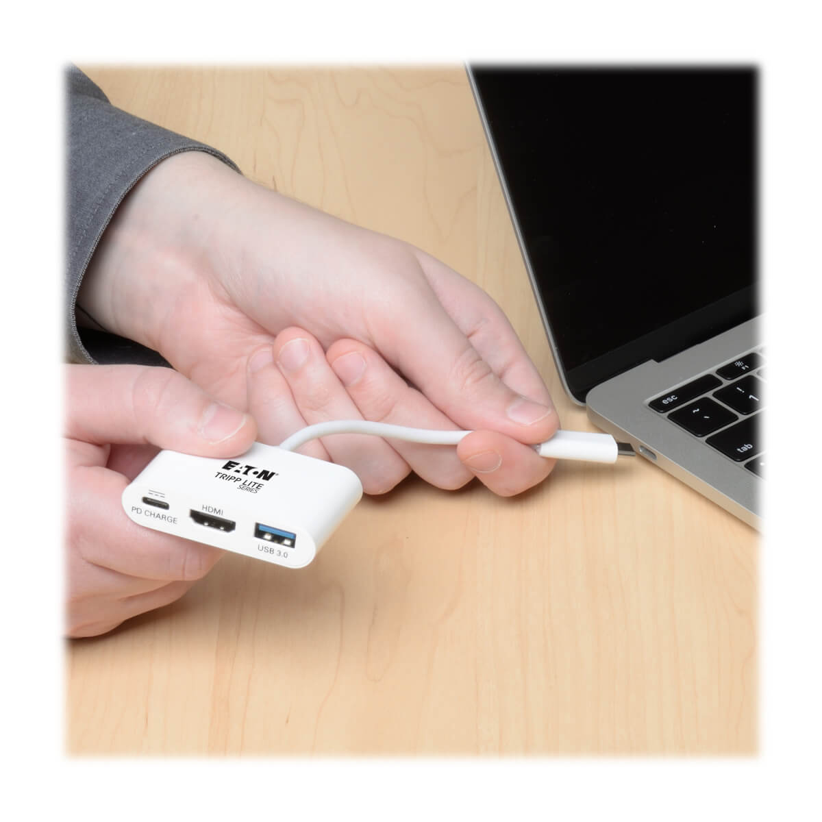 Eaton U444-06N-HU-C USB-C to HDMI Adapter with USB-A Port and PD Charging, HDCP, White