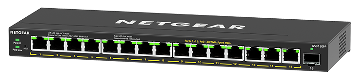 Netgear GS316EPP 16-Port High-Power PoE+ Gigabit Ethernet Plus Switch with 1 SFP Port