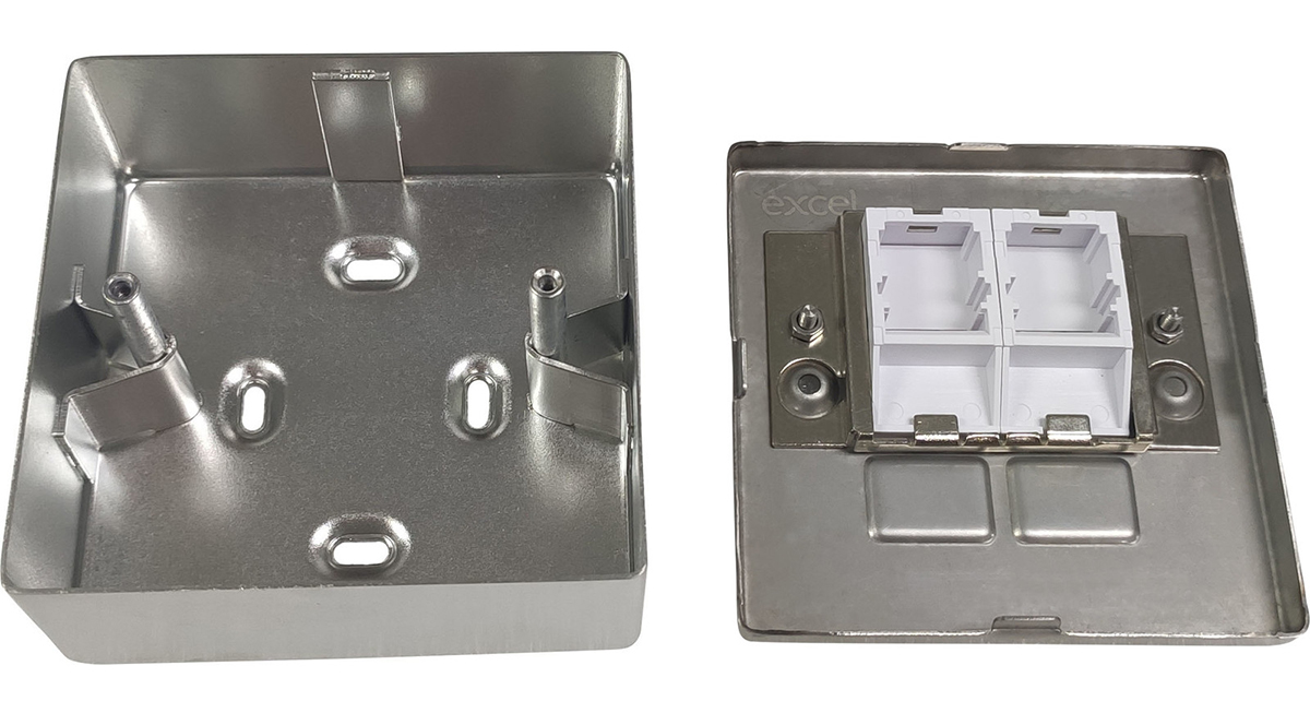 Excel Stainless Steel Single Gang Keystone Faceplate + Back Box - 2 Port