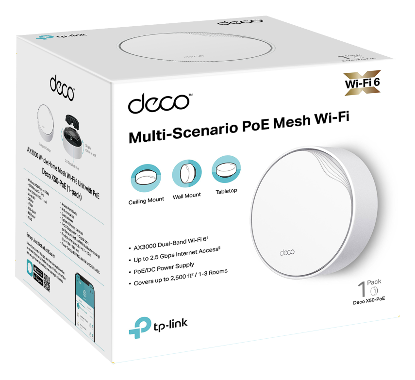 TP-Link Deco X50-PoE AX3000 Whole Home Mesh WiFi 6 System with PoE