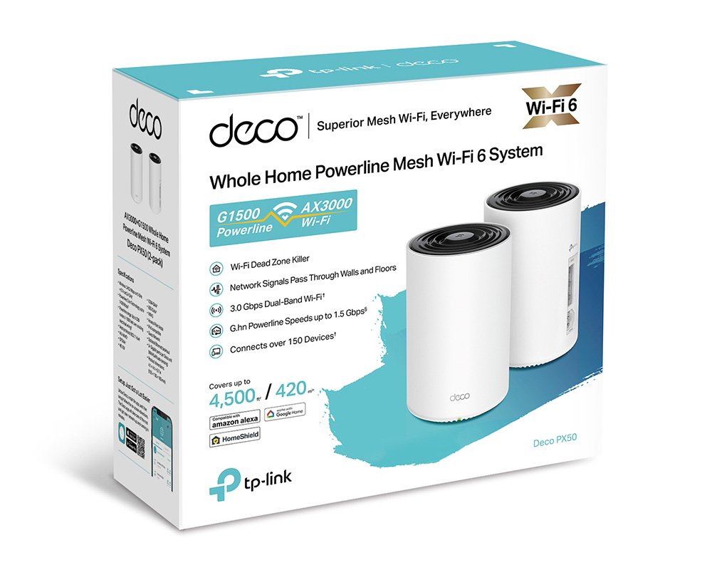 TP-Link Deco PX50 AX3000 + G1500 Whole Home Powerline Mesh WiFi 6 System (2-Pack)