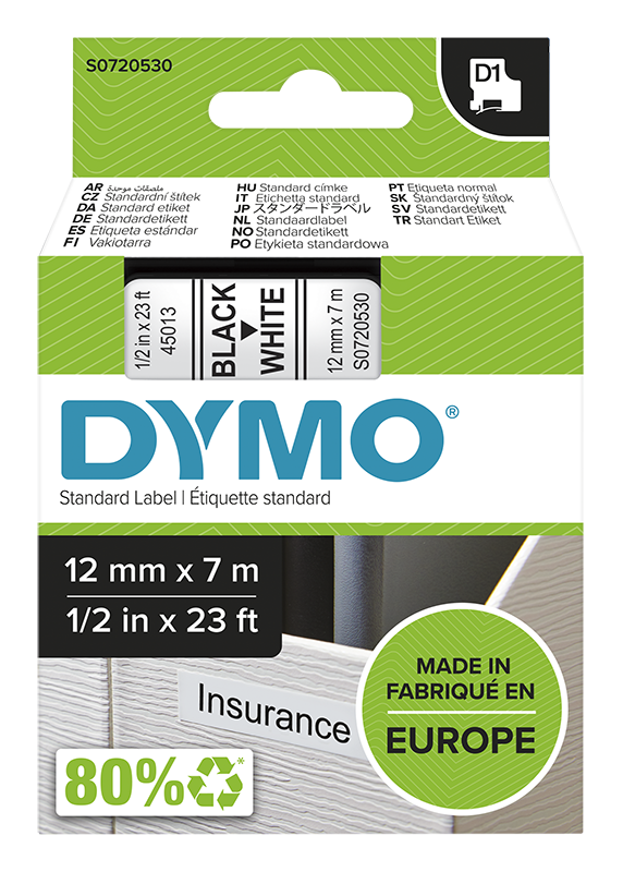 Dymo Standard D1 Label, Black on White