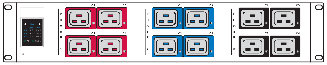 Austin Hughes 3 Phase Intelligent W Series Horizontal PDU, 12 x C19 Sockets, MCB, 2m Cord