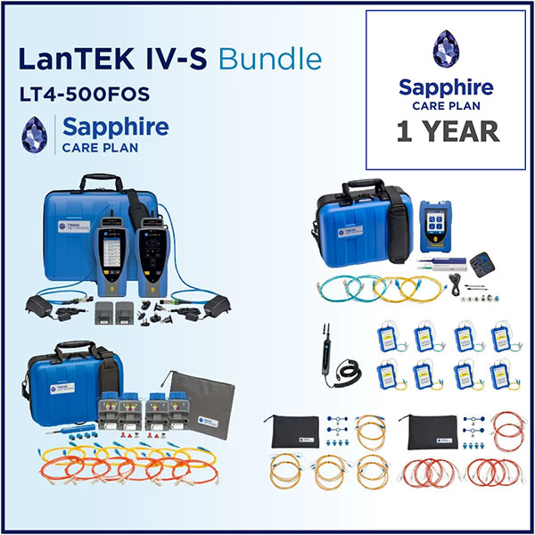 TREND Networks LT4-500FOS or LT4-500FOS-3Y Bundles - LanTEK IV-S 500MHz Certification Kit + Sapphire