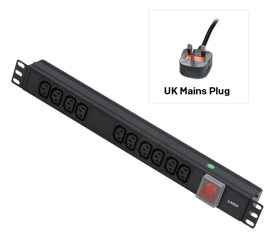 Lindy 1U IEC Horizontal PDU with UK Mains Plug