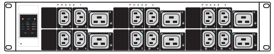 Austin Hughes 3 Phase Intelligent WS Series Horizontal PDU, 12 x C13 / 12 x C19 Sockets, MCB, 2m Cor